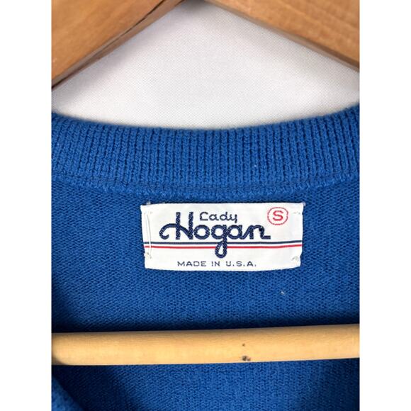 VTG Lady Hogan Sweater Small S Blue V-Neck Pullover NWT Golf Made USA - Picture 4 of 7